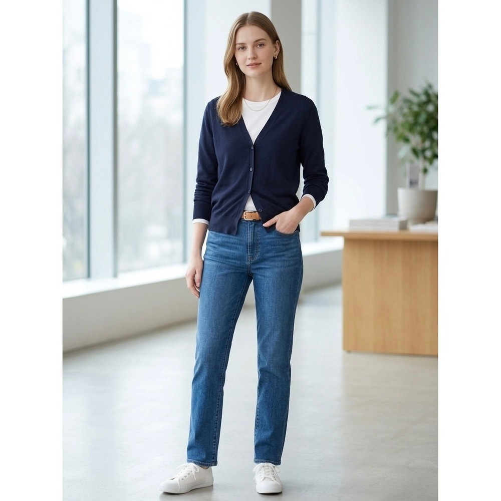 Uniqlo Navy Blue 100% Cotton V-Neck Button Front Cardigan Sweater 404011 Mens M